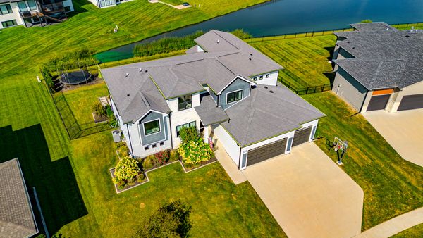Aerial view of the home and yard