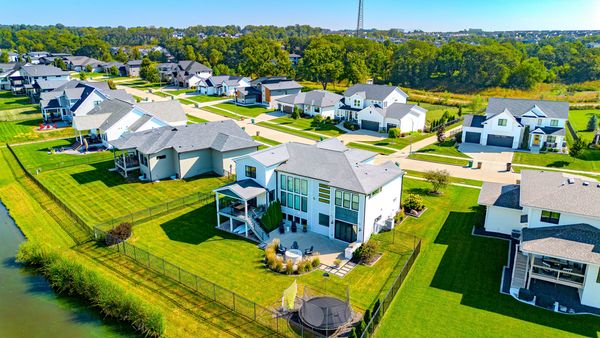 Aerial view with the neighborhood pond